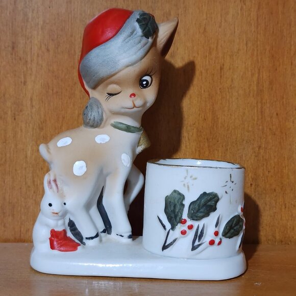 JASCO Other - 1978 Rudolph Reindeer Candle Holder 4" Porcelain vintage figurine Jasco Christma